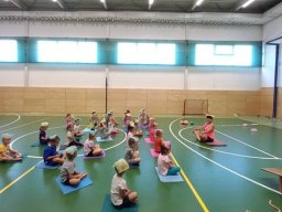 Cvičení předškoláků v tělocvičně ZŠ